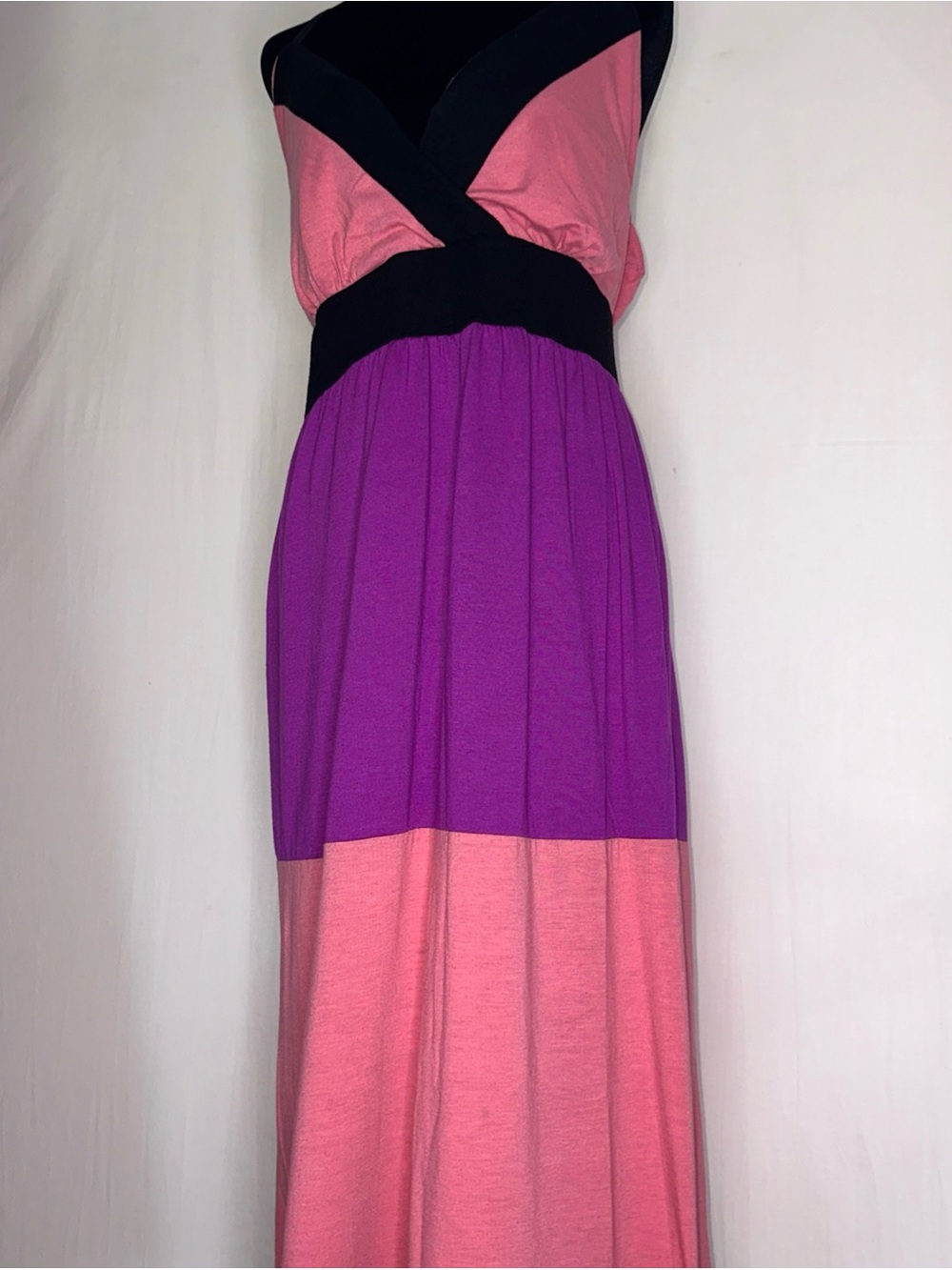 Allison Brittney Pink, Purple and Black Colorblock Maxi Dress